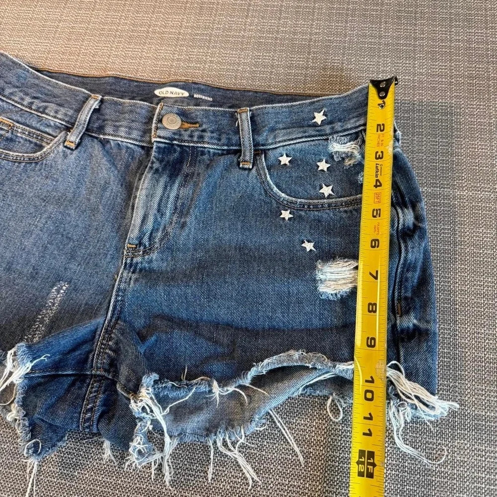 Old Navy Boyfriend blue denim shorts with star embroidery